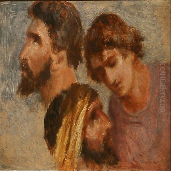 Study Of Three Male Heads - view 1