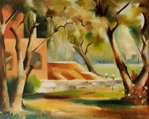 Parklandskap Med Hus by Bjarne Lund