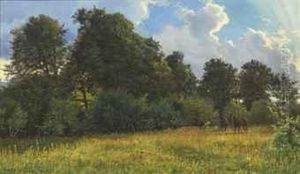 Bay Horses Tethered In Pasture by Carl Ove Julian Lund