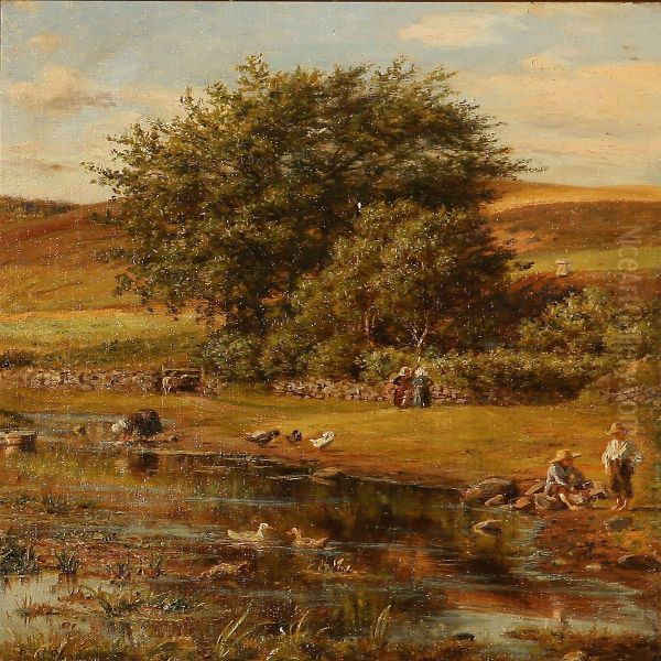 Summer Idyll With People At A Stream - view 1