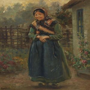 Elderly Woman In Flowering Garden by Emil Carl Lund