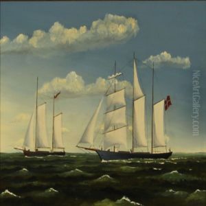 Seascape With Two Sailing Ships by Henrik Lund