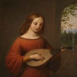 Woman In A Renaissance Dress Playing At A Window