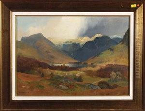 A Mountainous Landscape With A Lake In The Middle Distance - view 1