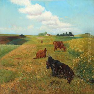 Grazing Cows On A Field, Presumably Near Randers by Soren Lund