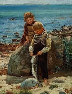 Fiskerborn Ved Stranden by Theodore F. Lund