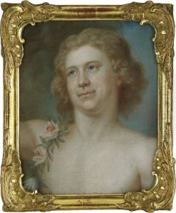 Portratt Av Skadespelaren Andreas Widerberg Behangd Med Blomstergirlang - Brostbild by Gustaf Lundberg