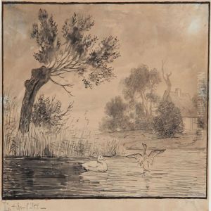 Danish Summer Idyll With Ducks At The Village Pond by Johan Thomas Lundbye