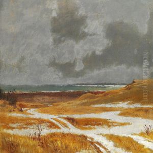 "landskabstudie; Marker Med Sne, I Baggrunden So" by Johan Thomas Lundbye