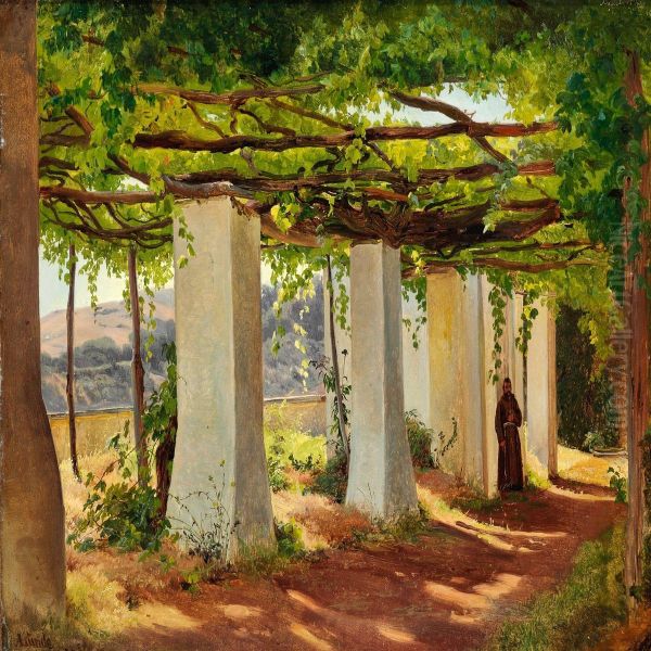 A Monk In A Pergola, Afternoon Light - view 1