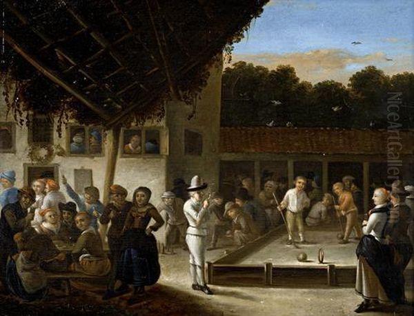 Croquet Being Played In The Courtyard Of An Inn - view 1