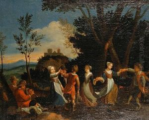 A Country Dance; And Figures In An Interior by Gerrit Lundens