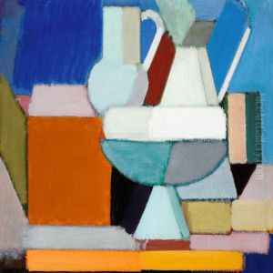 Still Life With White Bowl, Two White Jugs And Books by Vilhelm Lundstrom