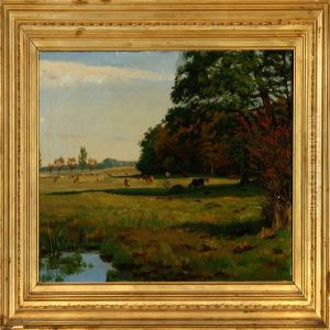 Landsape With Cows On The Field by Agnes Lunn