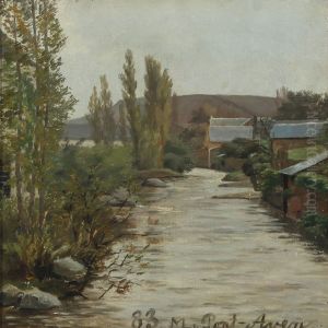 Landscape With Houses At A Stream by Marie Luplau
