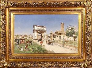 Veduta Dell' Arco Di Tito Al Foro Romano Con Personaggi by Joaquin Luque Rosello
