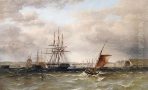 A Frigate And Other Shipping In Plymouth Harbour by Henry A. Luscombe