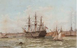 H.m.s. Victory At Her Permanent Mooring In Portsmouth Off The Gunwharf by Henry A. Luscombe