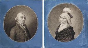 Portrait D'une Femme Vue De Profil Vers La Gauche Et Portant Une Coiffe; Et Portrait D'un Homme Vu De Profil Vers La Droite by L. Lussigny