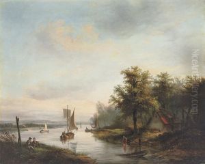 Sailing Down The River by Petrus Josephus Lutgers