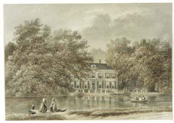 'hoffwerk' Near Breukelen With Figures In A Boat Crossing The Rivervecht - view 1