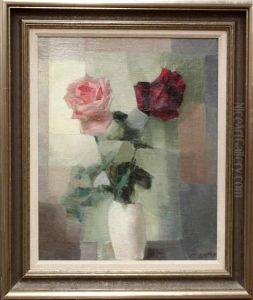 Still Life With Pink And Red Roses by Oskar Wilhelm Luthy