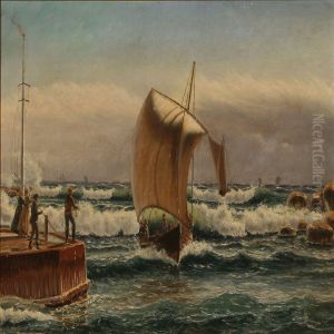 Coastal Scene With A Sailing Ships Heading Ashore by Mathias Lutken