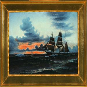 Three-masted Bark Inthe Sunset Glow by Mathias Lutken