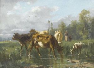 Auenlandschaft Mit Weidenden Kuhen by Fernand Lutscher