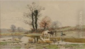 Vaches S'abreuvant by Fernand Lutscher