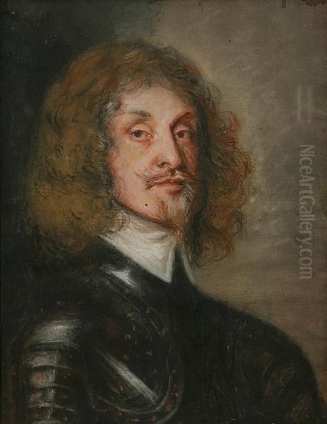 Portrait Of A Gnetleman, Believed To Be Sir Edmund Verney, Head And Shoulders, Wearing Armoured Tunic And White Collar, And Another, Portrait Of A Gentleman Believed To Be Sir John Verney, Head And Shoulders, Wearing Long Brown Wig - view 1