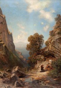 Betender Monch Vor Marterl An Sudlandischer Steilkuste by Ascan Lutteroth