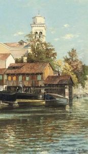 A Venetian Boatyard Near The San Trovaso Church by Emma Lutteroth