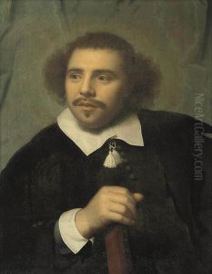 Portrait Of A Man, Half-length, In A Black Costume With A White Collar And Cuffs