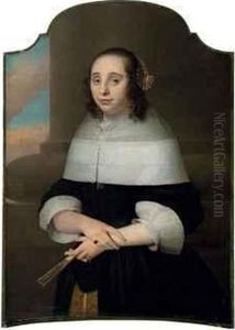 Portrait De Jeune Femme Tenant Un Eventail