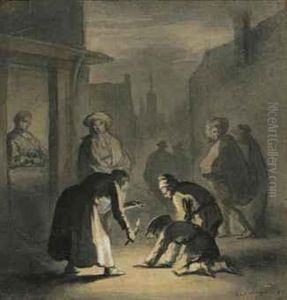 Figures Gathered In A Street At Night by Jan Luyken
