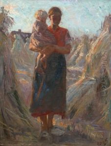 Moeder Met Kind Op Het Veld - Mere Et Enfant Au Champ. by Henri Jean Luyten