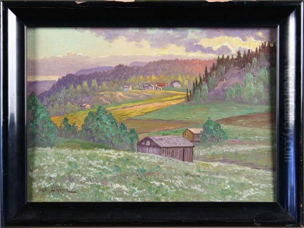Landskap Med Stugor, Signerad Osc. Lycke - view 1