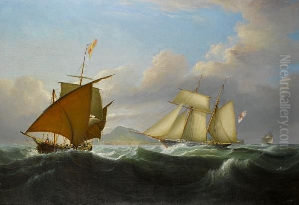 Lord Belfast's Yacht Emily Off Themediterranean Coast With A Xebec Off Her Port Bow - view 1