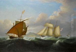Lord Belfast's Yacht Emily Off Themediterranean Coast With A Xebec Off Her Port Bow