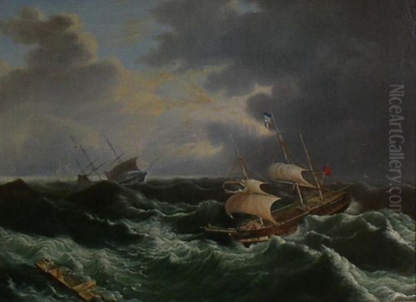 Yachts In A Stormy Sea, Oilon Canvas - view 1