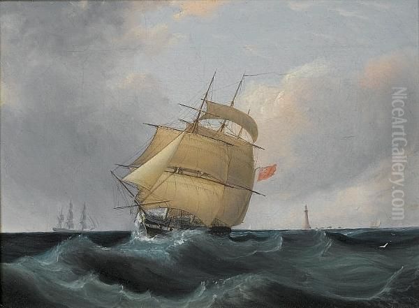 An Outward-bound Frigate Running Past The Eddystone Lighthouse In A Stiff Breeze - view 1