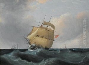 An Outward-bound Frigate Running Past The Eddystone Lighthouse In A Stiff Breeze
