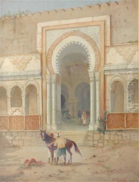 Tacking Up A Horse, Outside A Mosque - view 1