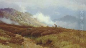 A Stag With Hinds In The Highlands by John Howard Lyon