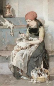 Woman From Psarra Plucking A Rooster by Nikoforos Lytras