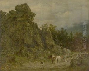 Pferdefuhrwerk Mit Holzbauer Und Hund