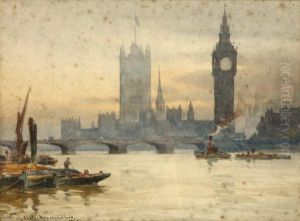 View Of Big Ben From The Thames by William Alister Mac Donald