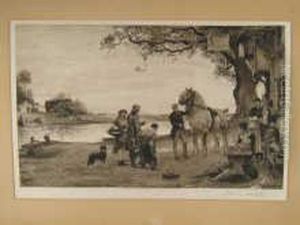 A Horse And Farrier At A Ford by Robert Walker Macbeth