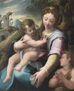 The Madonna And Child With The Infant Saint John by Girolamo Del Crocifissaio (see Macchietti)